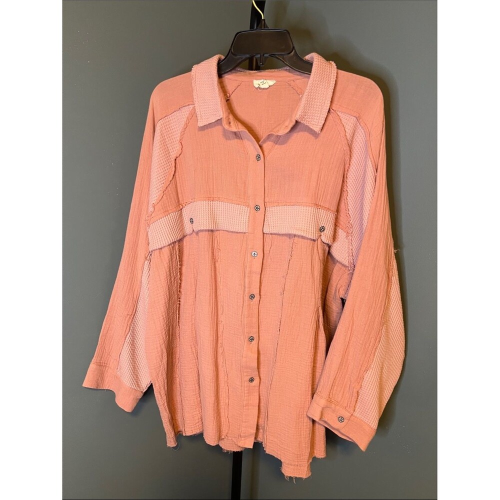 POL Rose color Button-Front Collared Shirt
